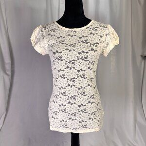 Express Cottagecore Lace Top, Cream, Romantic Vintage, Y2K Short Sleeve, EUC, S